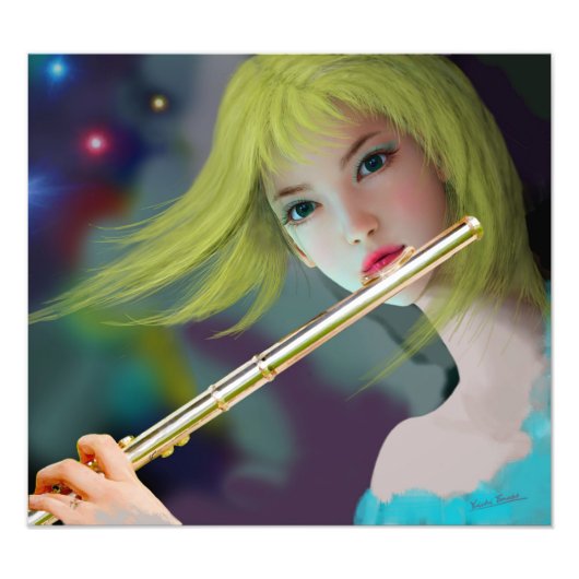 Girl Playing Flute 2 Fotodruck (Vorne)