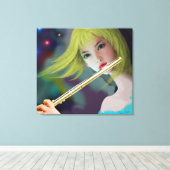 Girl Playing Flute 2 Leinwanddruck (Insitu (Holzboden))