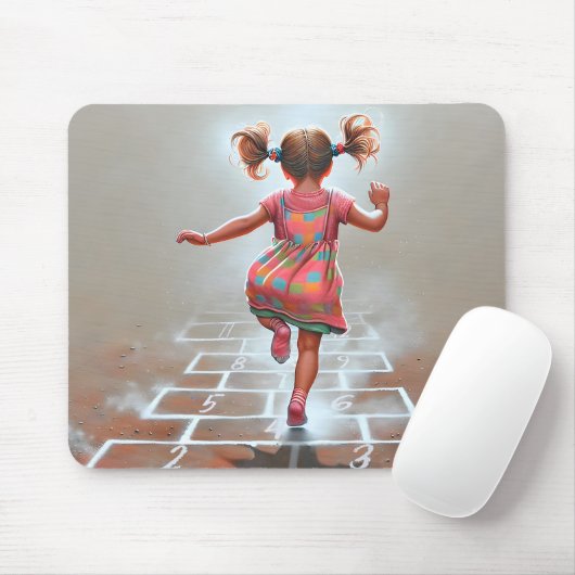 Girl Playing Hopscotch Mousepad (Mit Mouse)