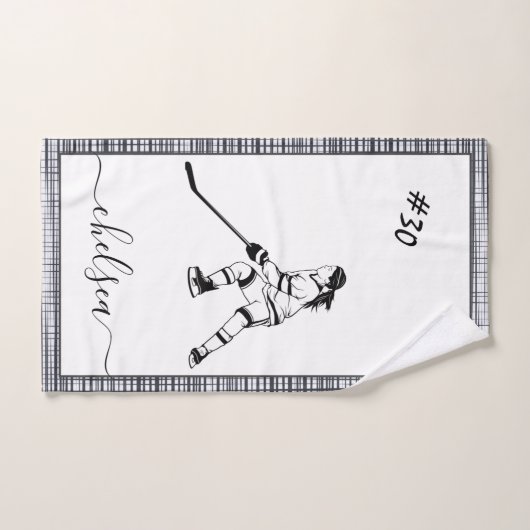 Girl Playing Ice Hockey Name & Team Player Number Handtuch (Handtuch)