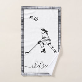 Girl Playing Ice Hockey Name & Team Player Number Handtuch
