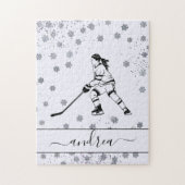 Girl Playing Ice Hockey Team Spieler Mädchenname Puzzle (Vertikal)
