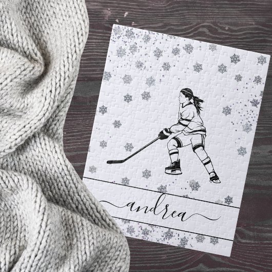 Girl Playing Ice Hockey Team Spieler Mädchenname Puzzle