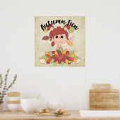 Girl Playing in Blätter - Herbstspass Poster (Küche)
