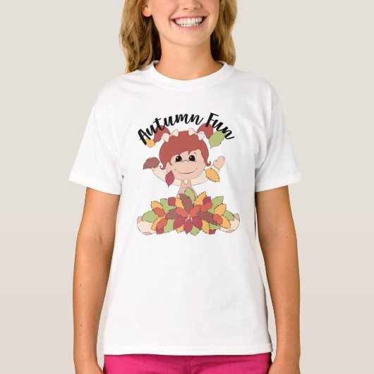 Girl Playing in Blätter - Herbstspass T-Shirt (Vorderseite)