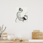 Girl Playing - Piano - Line Art Poster (Küche)