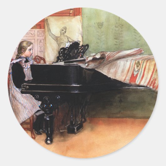 Girl Playing Piano Runder Aufkleber (Vorderseite)