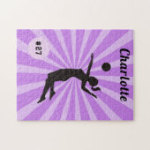 Girl Playing Volleyball Niedlich Pink Name & Numme Puzzle (Horizontal)