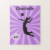 Girl Playing Volleyball Niedlich Pink Name & Numme Puzzle (Vertikal)