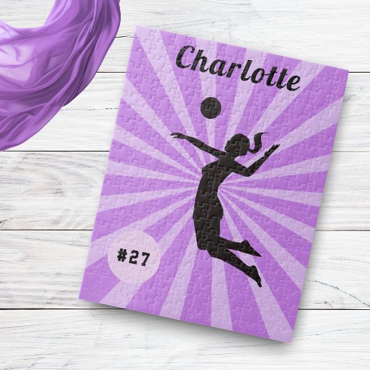 Girl Playing Volleyball Niedlich Pink Name & Numme Puzzle