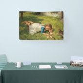 Girl Playing with Chicks (Hen und Huhn) Banner (Messe)