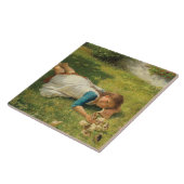 Girl Playing with Chicks (Hen und Huhn) Fliese (Seite)