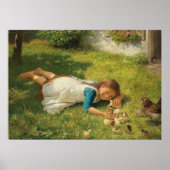Girl Playing with Chicks (Hen und Huhn) Poster (Vorne)