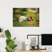 Girl Playing with Chicks (Hen und Huhn) Poster (Heimbüro)