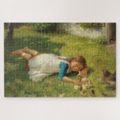 Girl Playing with Chicks (Hen und Huhn) Puzzle (Horizontal)
