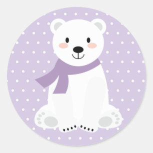 Girl Polar Bear Baby Dusche Lila Runder Aufkleber