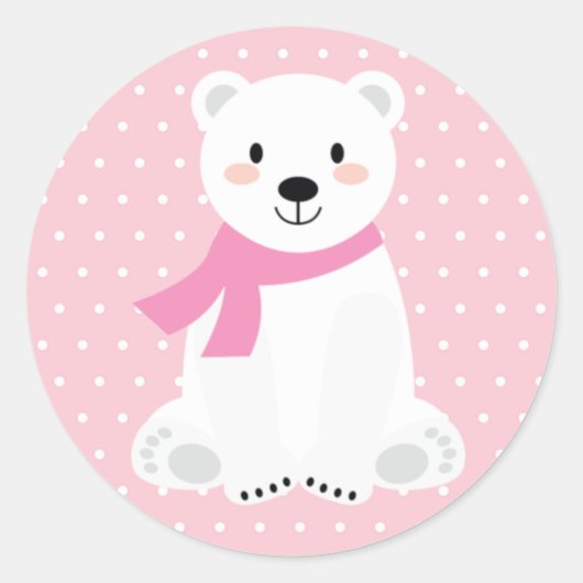 Girl Polar Bear Baby Dusche Pink Runder Aufkleber (Vorderseite)