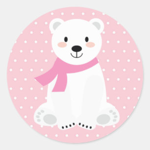 Girl Polar Bear Baby Dusche Pink Runder Aufkleber