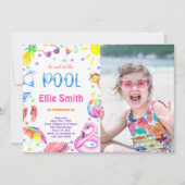 Girl Pool Foto Einladung (Vorderseite)