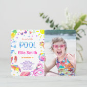 Girl Pool Foto Einladung (Stehend Vorderseite)
