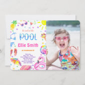 Girl Pool Foto Einladung (Vorderseite)