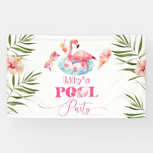 Girl Pool Geburtstagsparty Flamingo Empfang Banner (Horizontal)