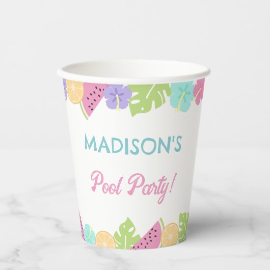 Girl Pool Party Banner Pappbecher (Vorderseite)