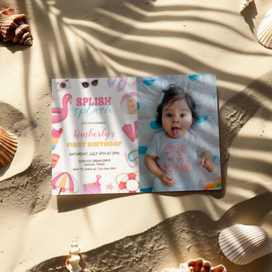 Girl Pool Party Einladung, Splash Foto Einladung