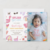 Girl Pool Party Einladung, Splash Foto Einladung (Vorderseite)