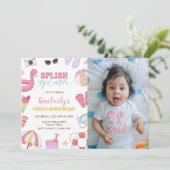 Girl Pool Party Einladung, Splash Foto Einladung (Stehend Vorderseite)