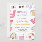 Girl Pool Party Einladung, Splash Geburtstag Einladung (Vorderseite)