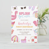 Girl Pool Party Einladung, Splash Geburtstag Einladung (Stehend Vorderseite)