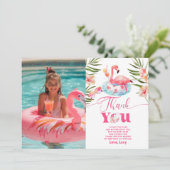 Girl Pool Party flamingo Foto Dankeschön Karte (Stehend Vorderseite)