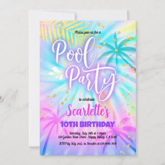 Girl Pool Party Geburtstag Pastel Gefärbte Krawatt Einladung