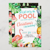 Girl Pool Party Geburtstag Tropischer Flamingo Einladung (Vorne/Hinten)