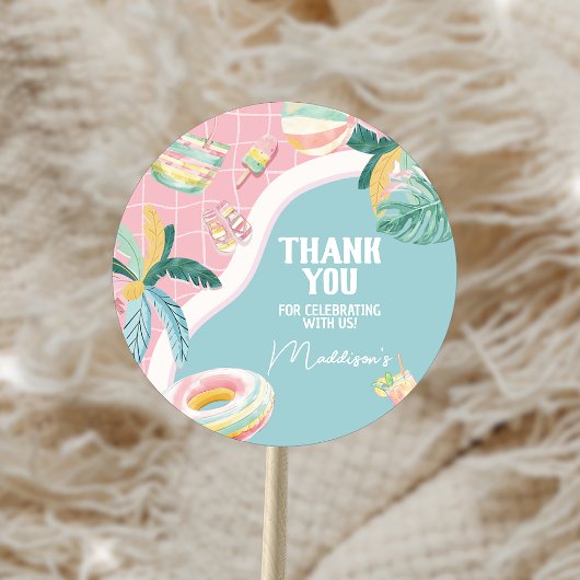 Girl Pool Party Geburtstagsparty Runder Aufkleber