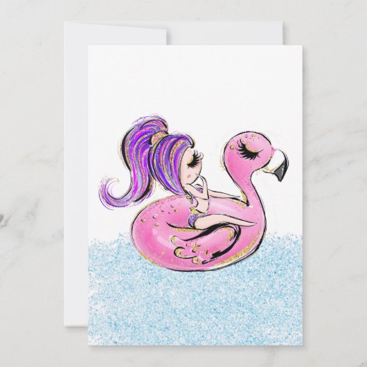 Girl Pool Party Glitzer Tropical Summer Birthday Einladung (Rückseite)