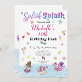 Girl Pool Party Glitzer Tropical Summer Birthday Einladung (Vorne/Hinten)