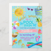 Girl Pool Party, Poolbash Sommereinladung. invi Einladung (Vorne/Hinten)