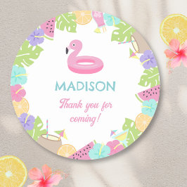 Girl Pool Party Runder Aufkleber