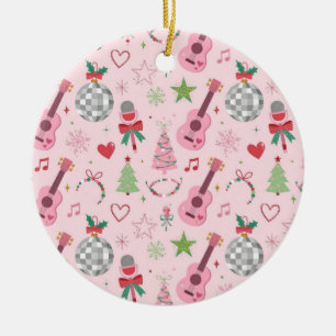 Girl Pop Star Feiertagsornament Pinke Gitarre Di Keramik Ornament