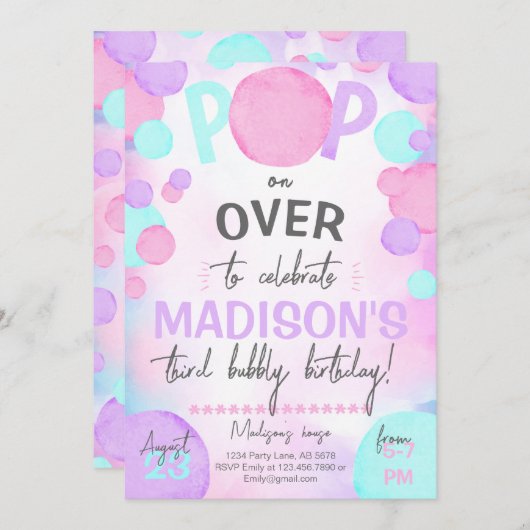 Girl-Pop über Blase Einladung (Vorne/Hinten)