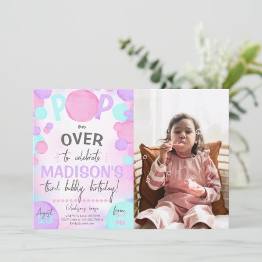 Girl-Pop über Bubble-Foto Einladung (Stehend Vorderseite)