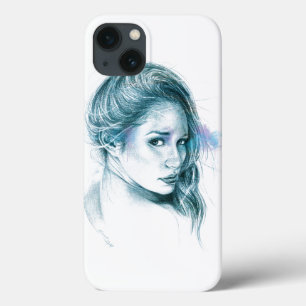 Girl-Portrait Bleistift zeichnend Kunst Blau Case-Mate iPhone Hülle