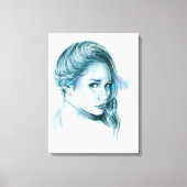 Girl-Portrait Bleistift zeichnend Kunst Blau Leinwanddruck (Vorderseite)