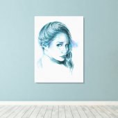 Girl-Portrait Bleistift zeichnend Kunst Blau Leinwanddruck (Insitu (Holzboden))