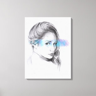 Girl-Portrait-Bleistift zeichnend Kunst Leinwanddruck