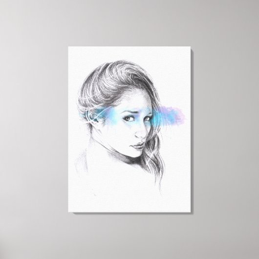 Girl-Portrait-Bleistift zeichnend Kunst Leinwanddruck (Vorderseite)