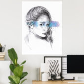 Girl-Portrait-Bleistift zeichnend Kunst Poster (Heimbüro)