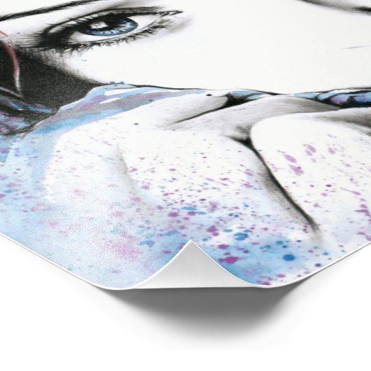 Girl-Portrait Hübsche Augen Wasserfarbene Malkunst Fotodruck (Ecke)